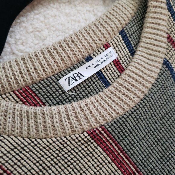 ZARA ; 3/4 SLEEVE MIDI STRIPE SWEATER DRESS - Picture 7 of 9